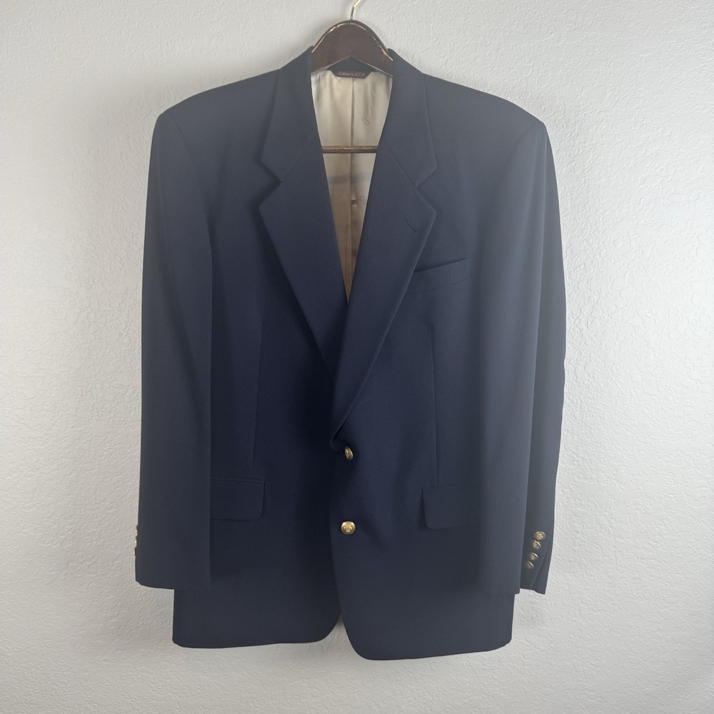 Geoffrey Beene Signature Navy 100% Wool Blazer Gold Crest
